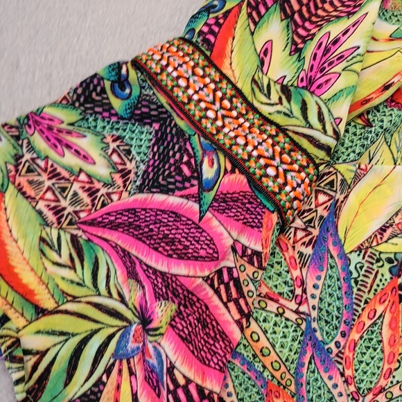 Macy's Tacera Women's M Summer Beach Party Boho 70's 3/4 Flare Neon Floral - Picture 9 of 12